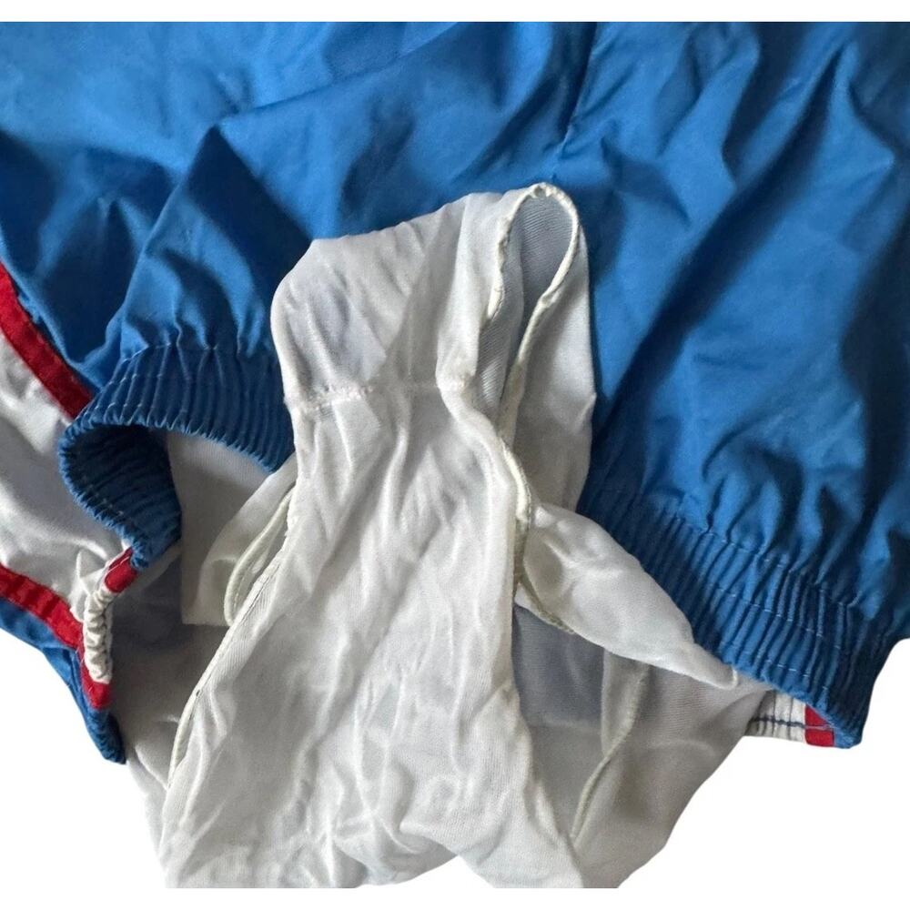 VTG Off The Wall Men’s Nylon Running Shorts Blue Red White Lined SZ Small 80s - Picture 5 of 9